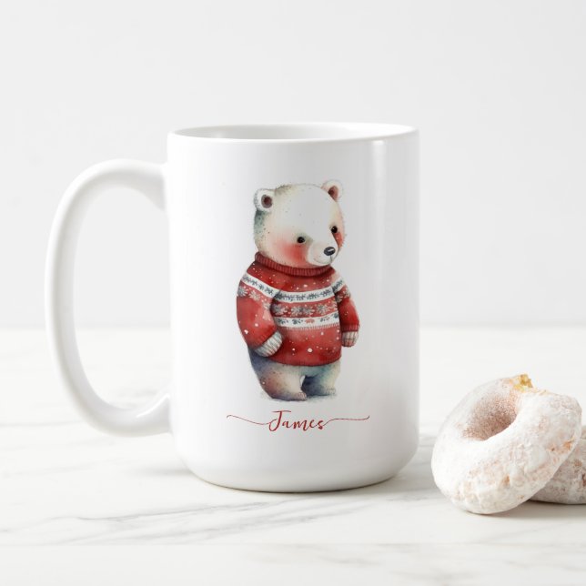 Cozy Bear Winter White Polar Bear Christmas Coffee Mug (With Donut)