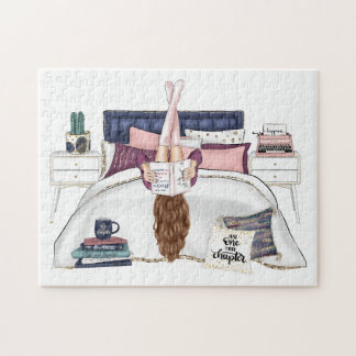 Cozy Bedroom Reading Scene Artwork for Book Lovers Jigsaw Puzzle