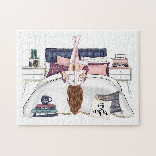 Cozy Bedroom Reading Scene Artwork for Book Lovers Jigsaw Puzzle (Horizontal)