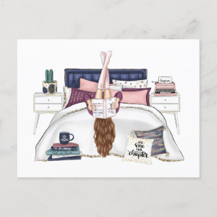 Cozy Bedroom Reading Scene Artwork for Book Lovers Postcard