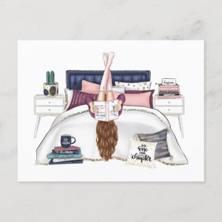 Cozy Bedroom Reading Scene Artwork for Book Lovers Postcard