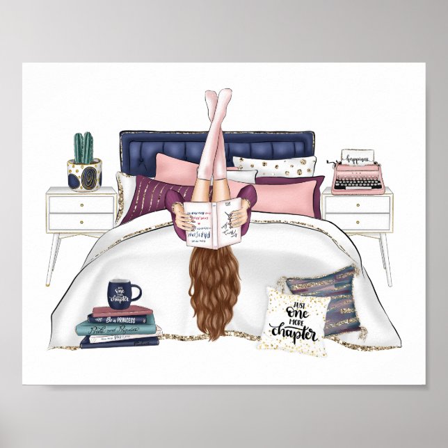 Cozy Bedroom Reading Scene Artwork for Book Lovers Poster (Front)
