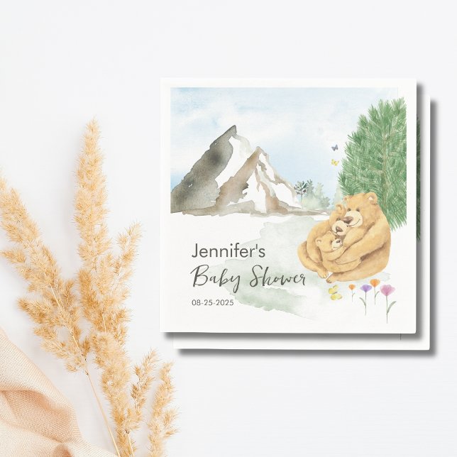 Cozy Beige Mountain Watercolor Bear Family  Napkins (Creator Uploaded)