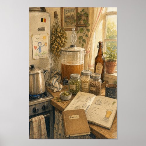 Cozy Belgian Homebrew Kitchen Art Poster