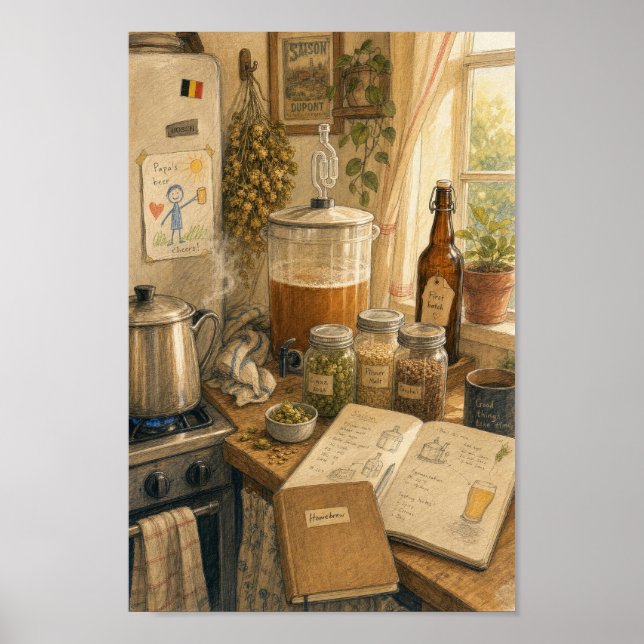 Cozy Belgian Homebrew Kitchen Art Poster (Front)