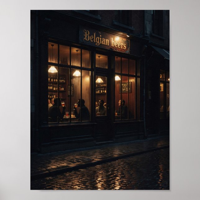 Cozy Belgian Tavern on Rainy Night Poster (Front)