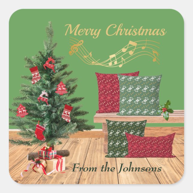 Cozy Bench Merry Christmas Square Sticker (Front)