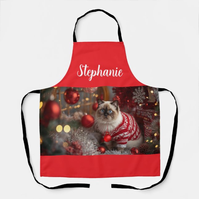 Cozy Birman Cat Christmas Personalized  Apron (Front)