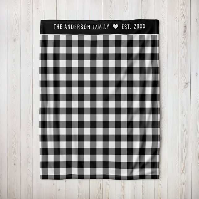 Cozy Black and White Buffalo Plaid Family Monogram Fleece Blanket (Creator Uploaded)