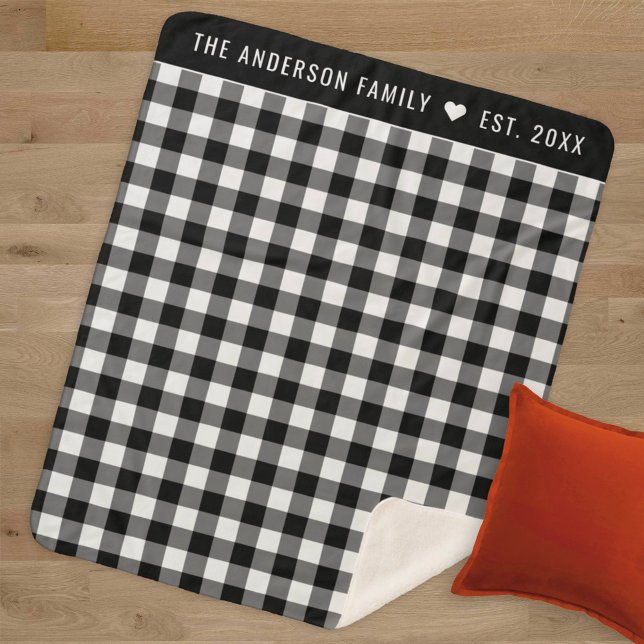 Cozy Black and White Buffalo Plaid Family Monogram Sherpa Blanket (Creator Uploaded)