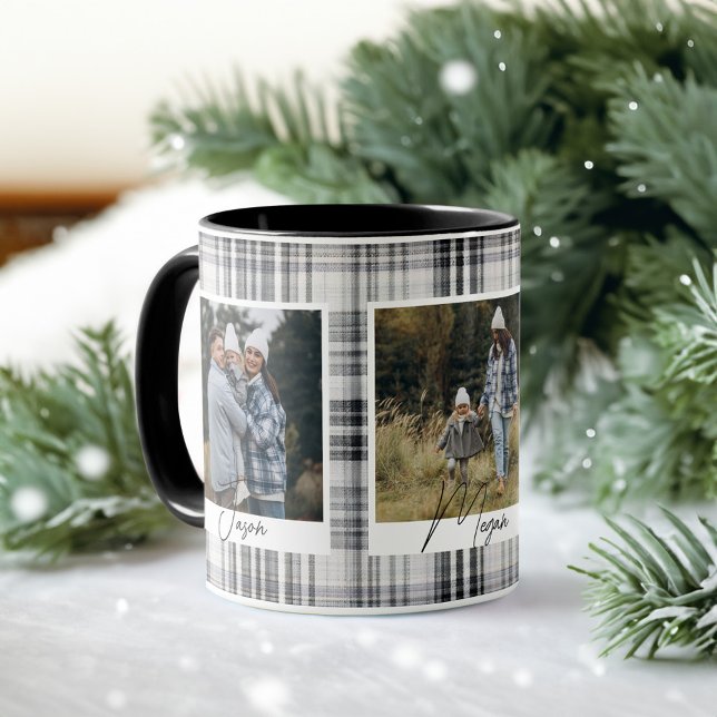 Cozy Black and White Plaid fabric Family Photos Mug (Cozy Black and White Plaid fabric Family Photos Mug)