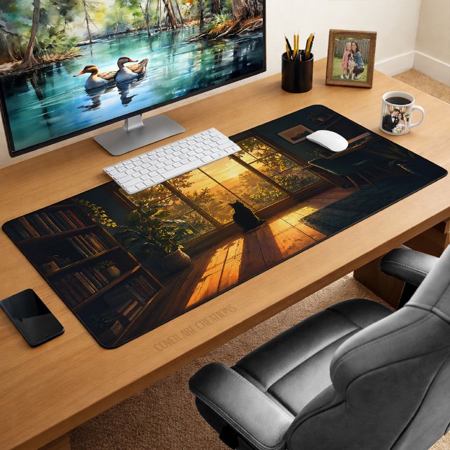 Cozy Black Cat Aesthetic Lofi Art Desk Mat (Creator Uploaded)