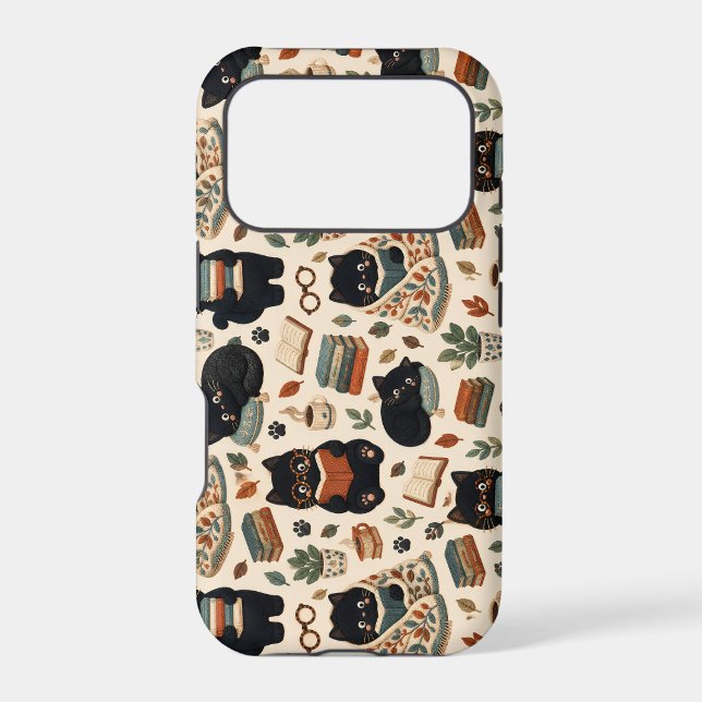 Cozy Black Cat Book Lover Pattern iPhone Case (Back)