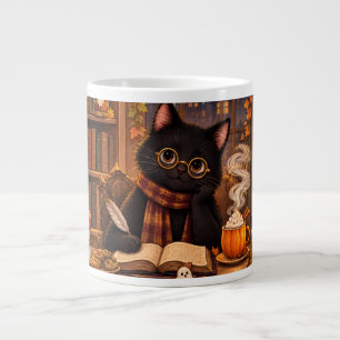 Cozy Black Cat Bookshop Halloween Giant Coffee Mug