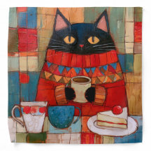 Cozy Black Cat Drinking Coffee At Cafe