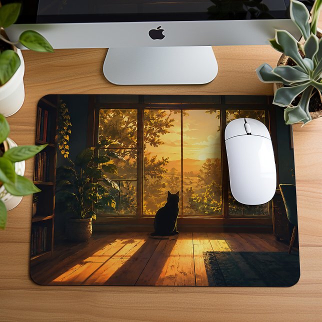 Cozy Black Cat Lover Lofi Art Mouse Pad (Creator Uploaded)