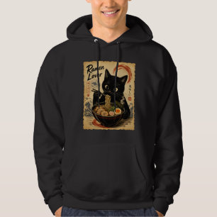Cozy Black Cat Ramen Japanese Art Style Hoodie