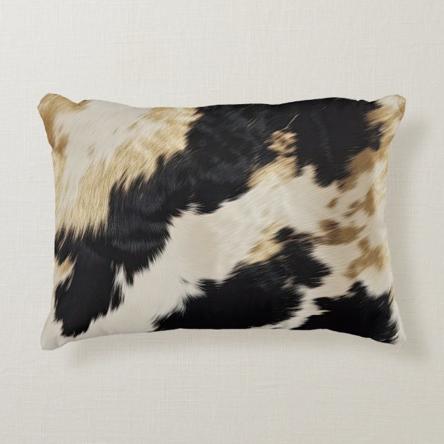 Cozy Black Cream Gold Southwest Cowhide Accent Pillow (Front)