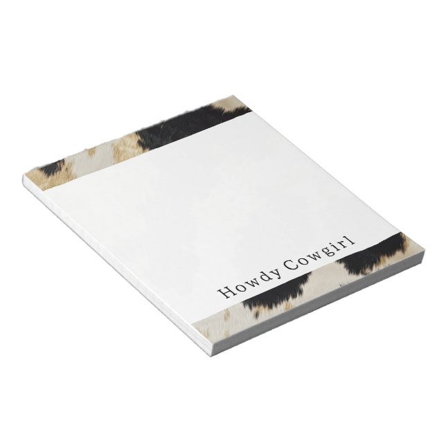 Cozy Black Cream Gold Southwest Cowhide Notepad (Angled)