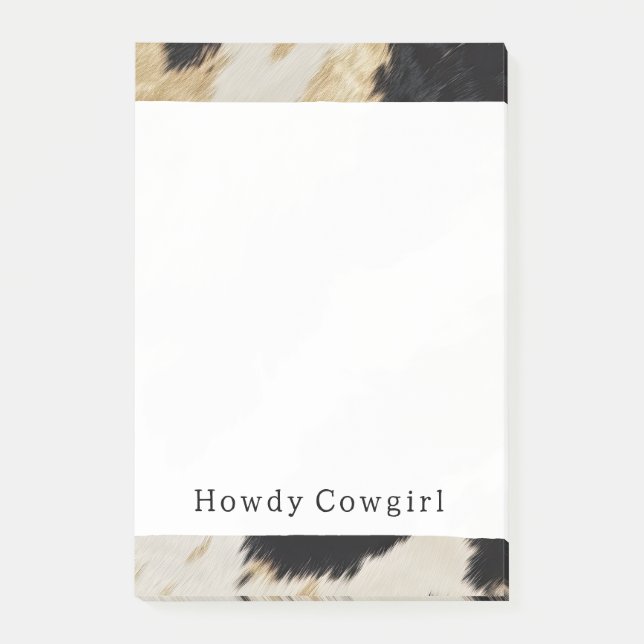 Cozy Black Cream Gold Southwest Cowhide Post-it Notes (Front)