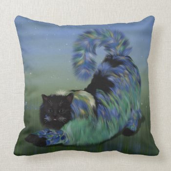 Cozy Black Fluffy Lillie Cat Throw Pillow by TheWhimsicalPost at Zazzle