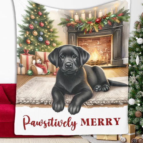 Cozy Black Labrador Dog Holiday Puppy Christmas Fleece Blanket