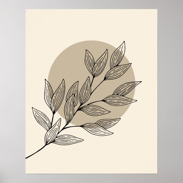 Cozy Black Leaves and Circle in Boho Style Poster (Front)