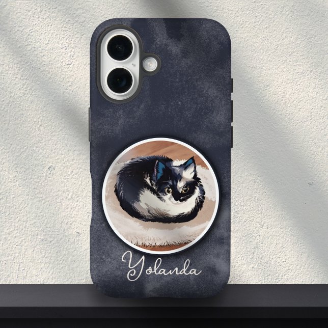 Cozy Black White Sleeping Cat Art Custom Name  Case-Mate iPhone Case (Creator Uploaded)
