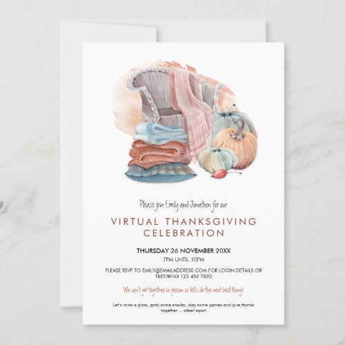 Cozy Blankets Pumpkins Virtual Thanksgiving Party Invitation