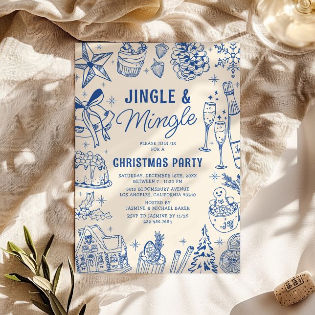 Cozy Blue Doodle Christmas Party Invitation (Creator Uploaded)