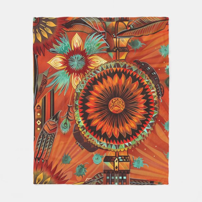 Cozy Blue "Intricate Echoes" Plush Fleece Blanket (Front)