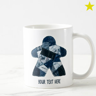 Cozy Blue Patchwork Quilt Meeple Board Game Coffee Mug