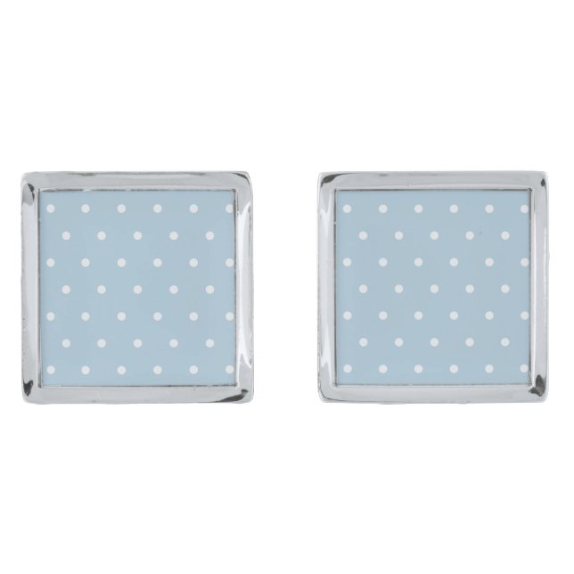 Cozy Blue Polka Dot Pattern, White Dotted Print Cufflinks (Front)