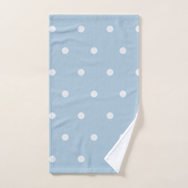 Cozy Blue Polka Dot Pattern, White Dotted Print Hand Towel (Hand Towel)