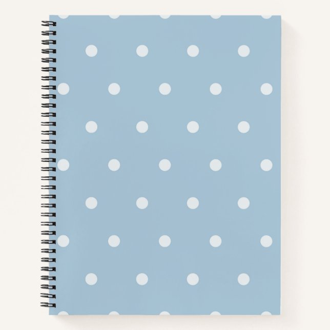 Cozy Blue Polka Dot Pattern, White Dotted Print Notebook (Front)