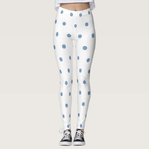 Cozy Blue Polka Dots White Background Pattern Leggings