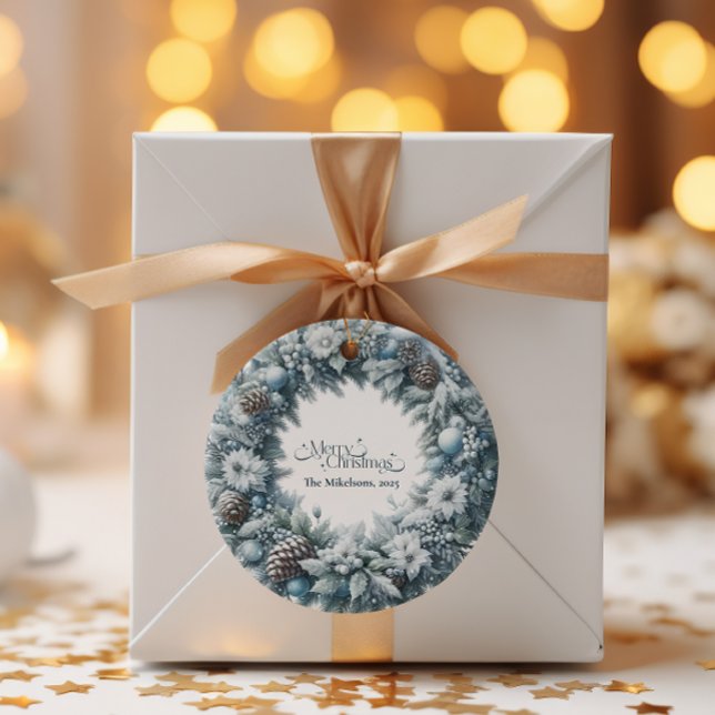 Cozy Blue Rustic Christmas  Classic Round Sticker (Creator Uploaded)