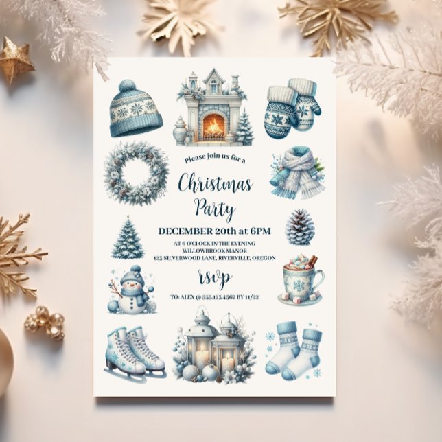 Cozy Blue Rustic Christmas Party Invitation (Creator Uploaded)