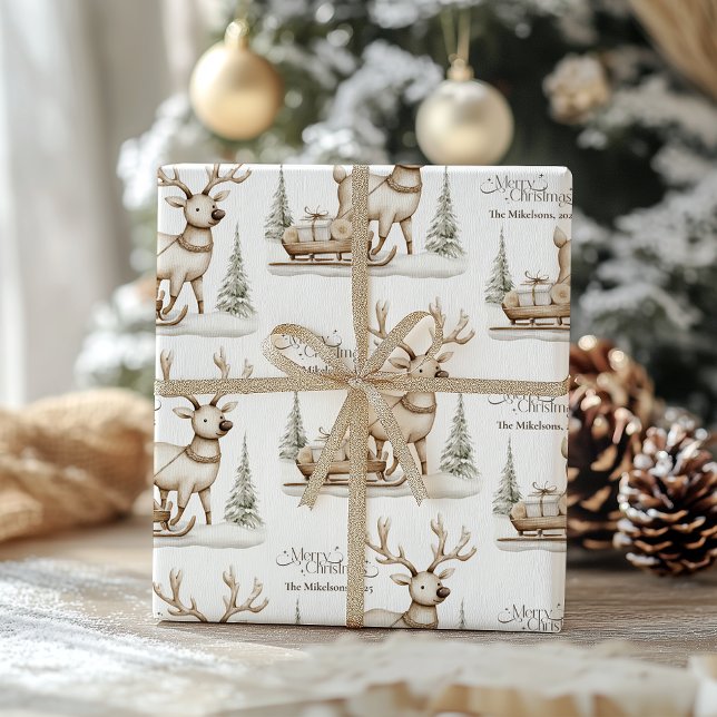 Cozy Blue Rustic Christmas Reindeer Wrapping Paper (Creator Uploaded)