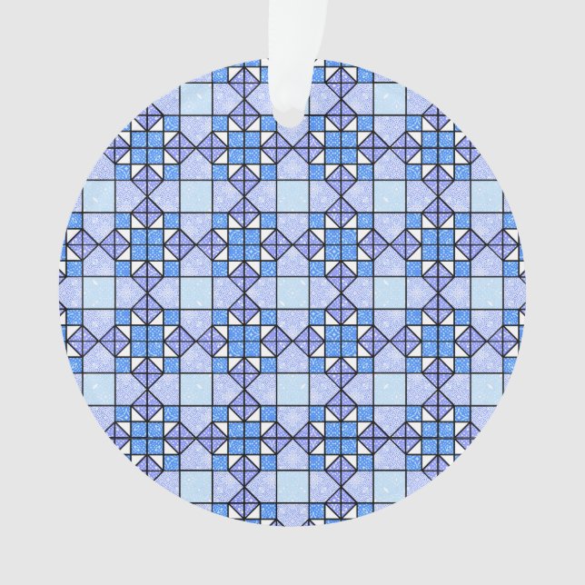 Cozy Blue Weathervane Quilt Block Geometric Ornament (Front)