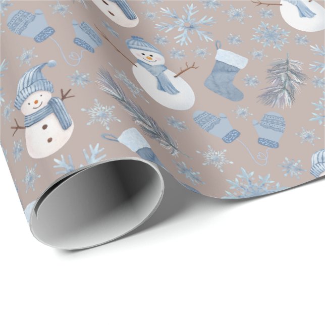 Cozy Blue Winter on Light Brown Wrapping Paper (Roll Corner)