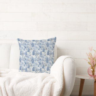 Cozy Blue Winter Pine Trees Throw Pillow