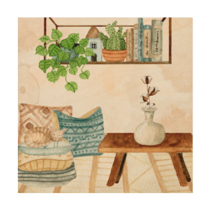 Cozy Bohemian Living Room Watercolor Art