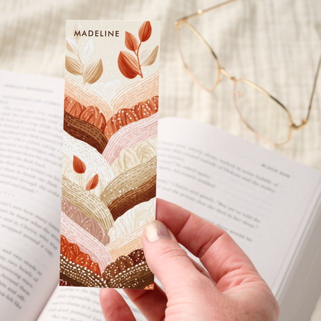 Cozy Boho Abstract Landscape Leaves Personalized Bookmarks (Hand)