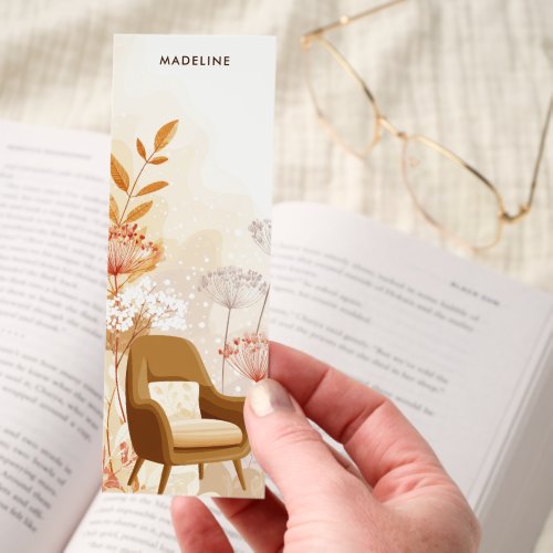 Cozy Boho Armchair Floral Interior Personalized Bookmarks