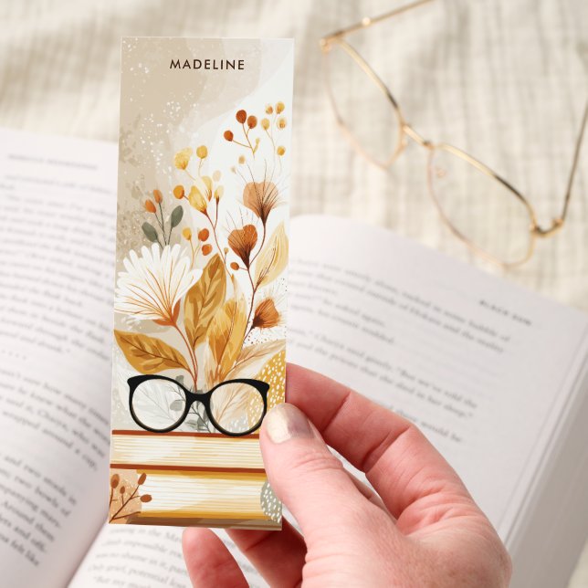 Cozy Boho Autumn Books Glasses Personalized Bookmarks (Hand)