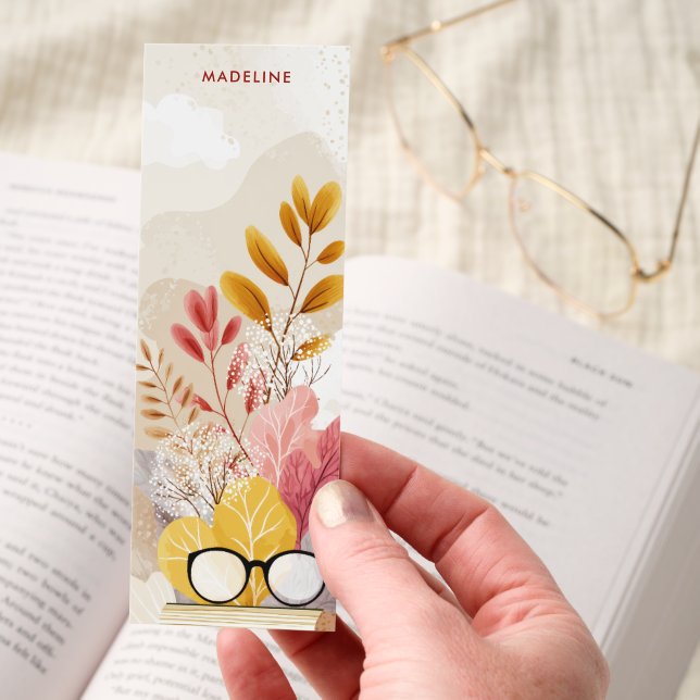 Cozy Boho Autumn Leaves Reading Personalized Bookmarks (Hand)