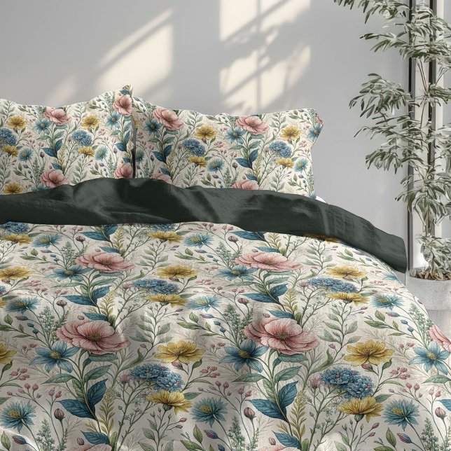 Cozy Boho Bedding Pastel Wildflowers for Her Room Duvet Cover (Cozy Boho Bedding Pastel Wildflowers for Her Room Duvet Cover)