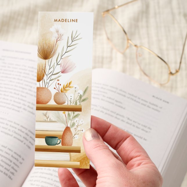Cozy Boho Bookshelf Decor Neutral Personalized Bookmarks (Hand)