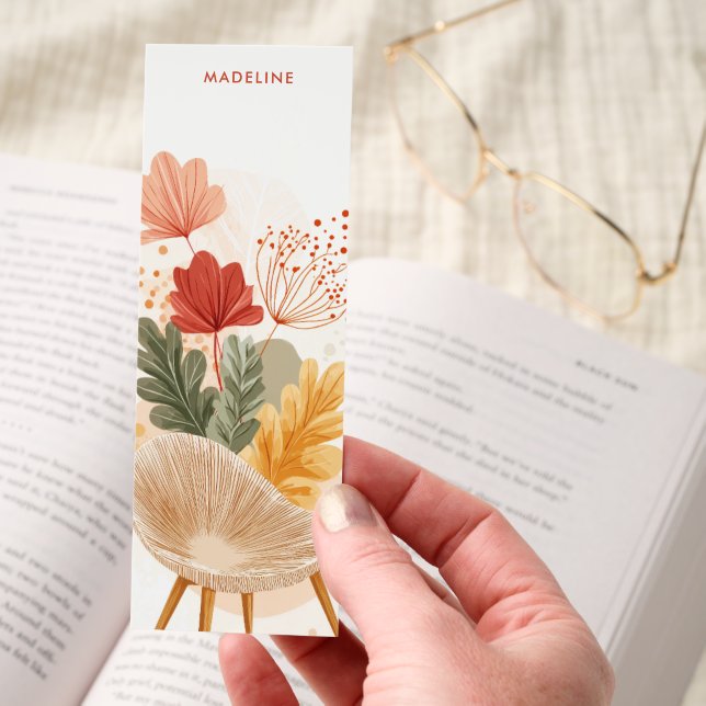 Cozy Boho Chair Fall Leaves Personalized Bookmarks (Hand)